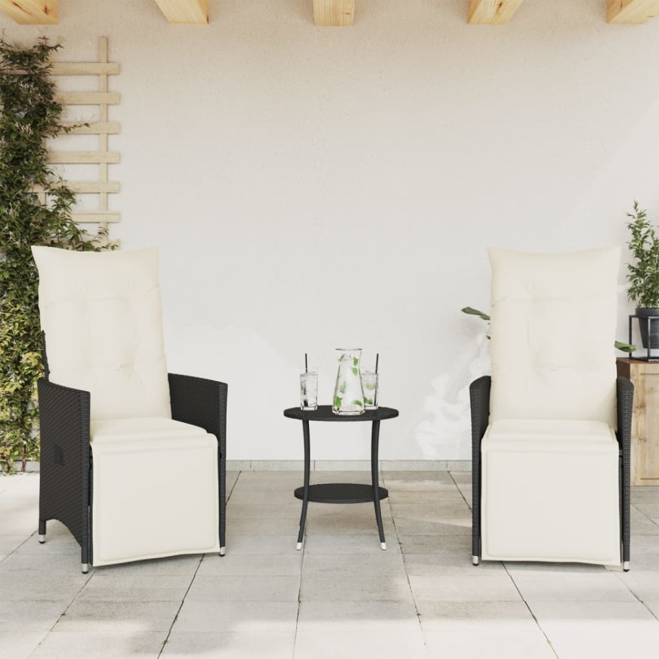 Set bistro cu perne, 3 piese, negru, poliratan - 2 | YEO