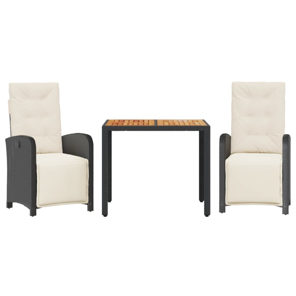 Set bistro cu perne, 3 piese, negru, poliratan - 1 | YEO