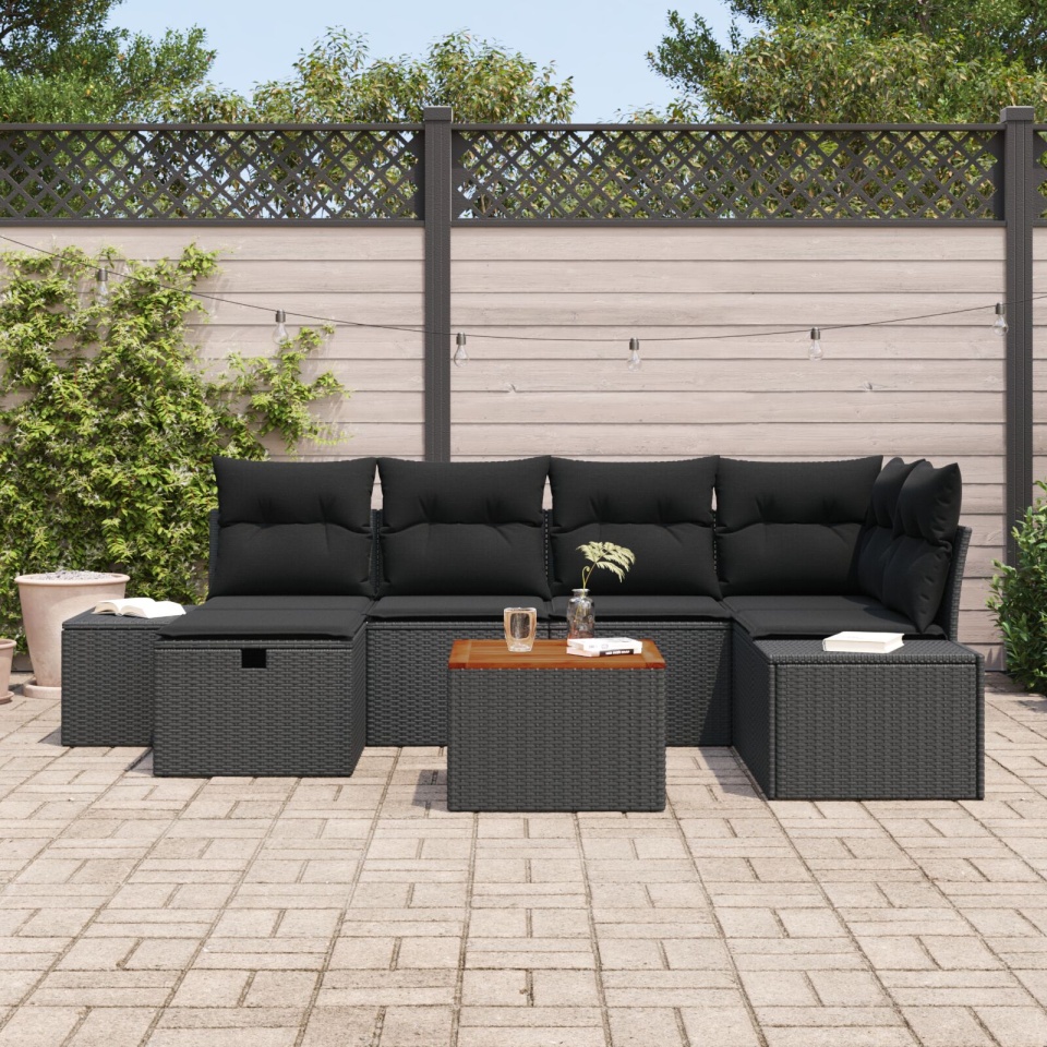 Set Canapea Grădină 7 Piese Negru Poliratan Mobilier Extern - 2 | YEO
