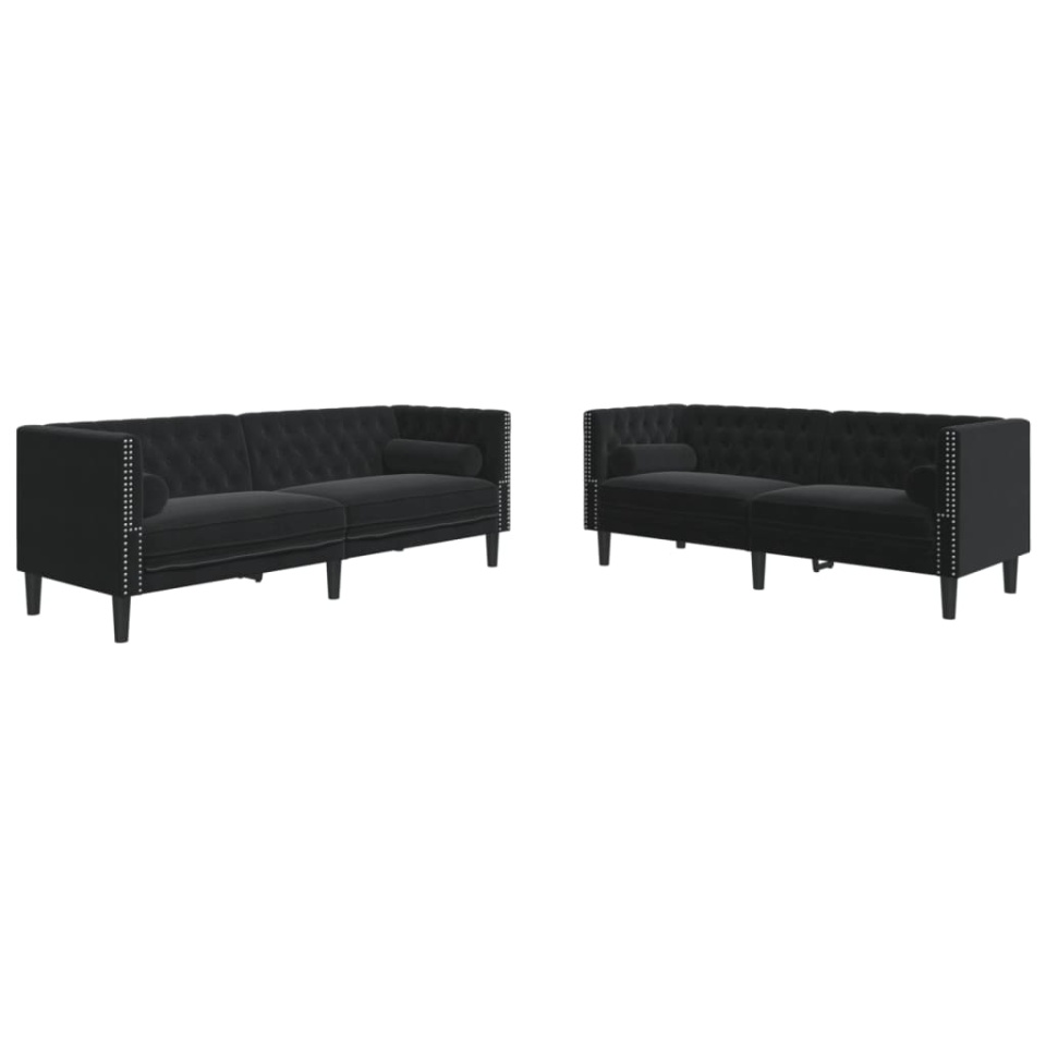 Set canapele Chesterfield cu perne rulou 2 piese negru catifea - 1 | YEO