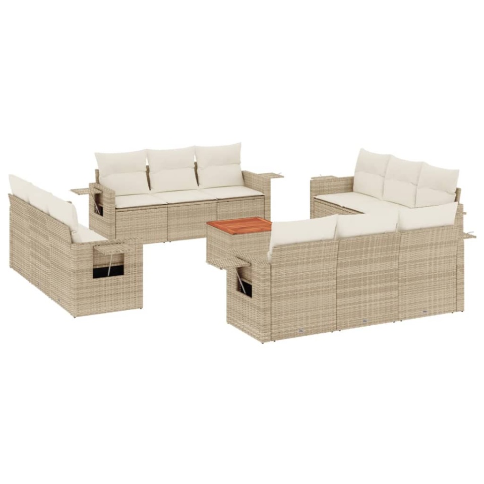 Set canapele de grădină, 13 piese, cu perne, bej, poliratan - 1 | YEO
