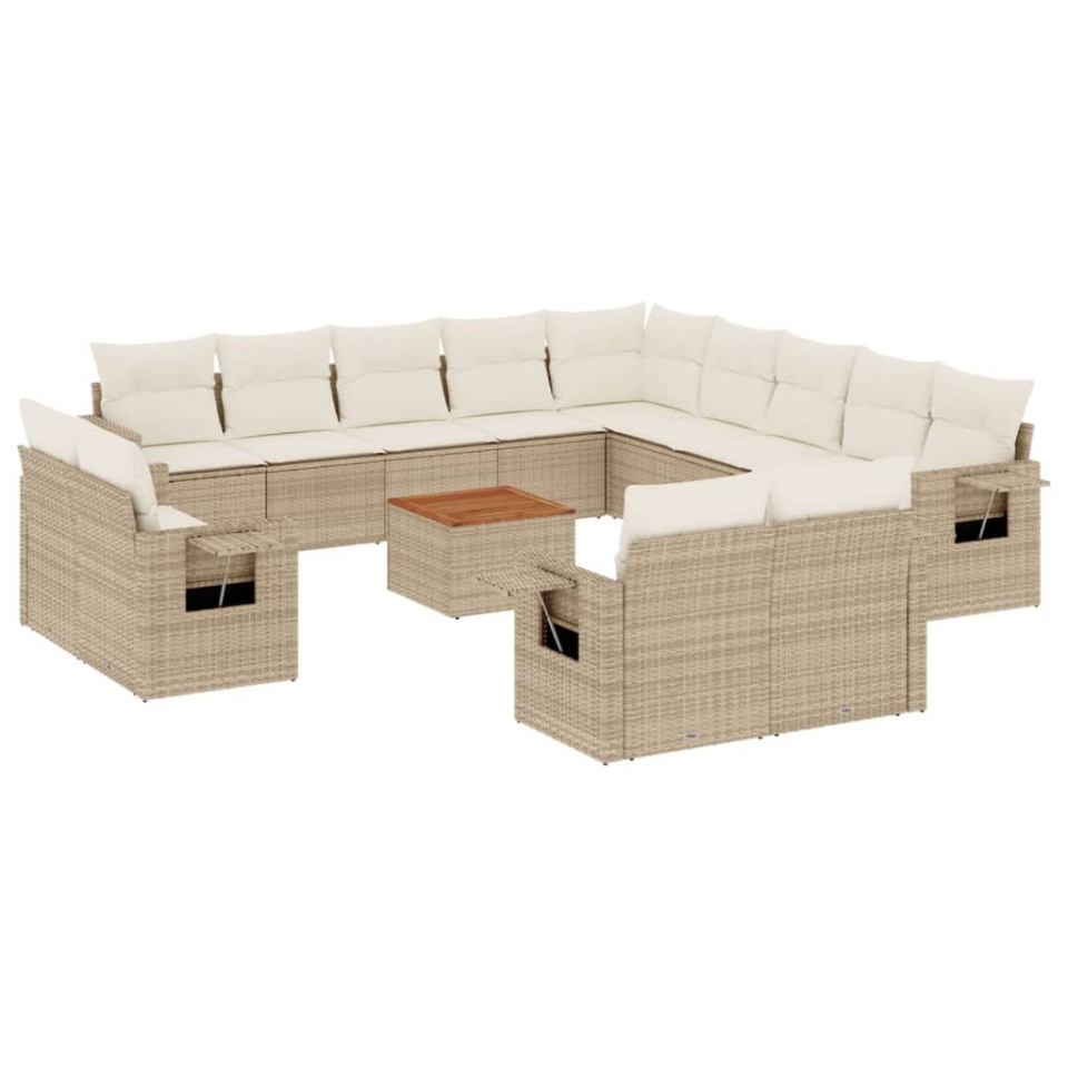 Set canapele de grădină, 14 piese, cu perne, bej, poliratan - 1 | YEO