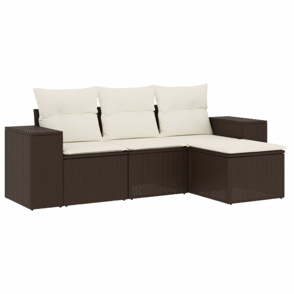 Set canapele de grădină, 4 piese, cu perne, maro poliratan maro - 1 | YEO