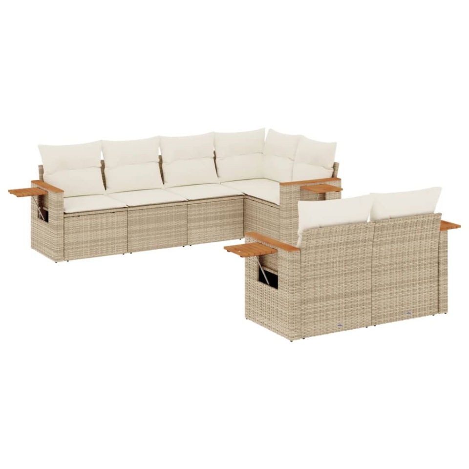 Set canapele de grădină, 7 piese, cu perne, bej, poliratan - 1 | YEO
