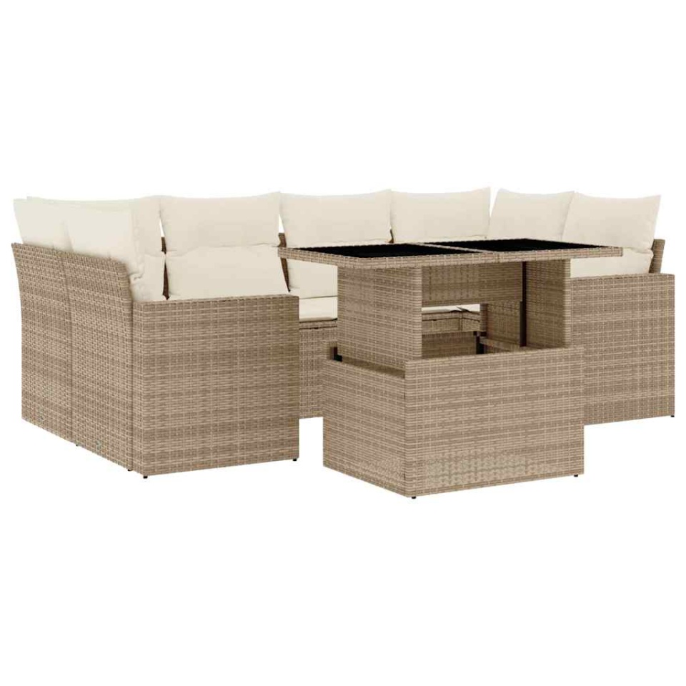 Set canapele de grădină, 7 piese, cu perne, bej, poliratan - 1 | YEO