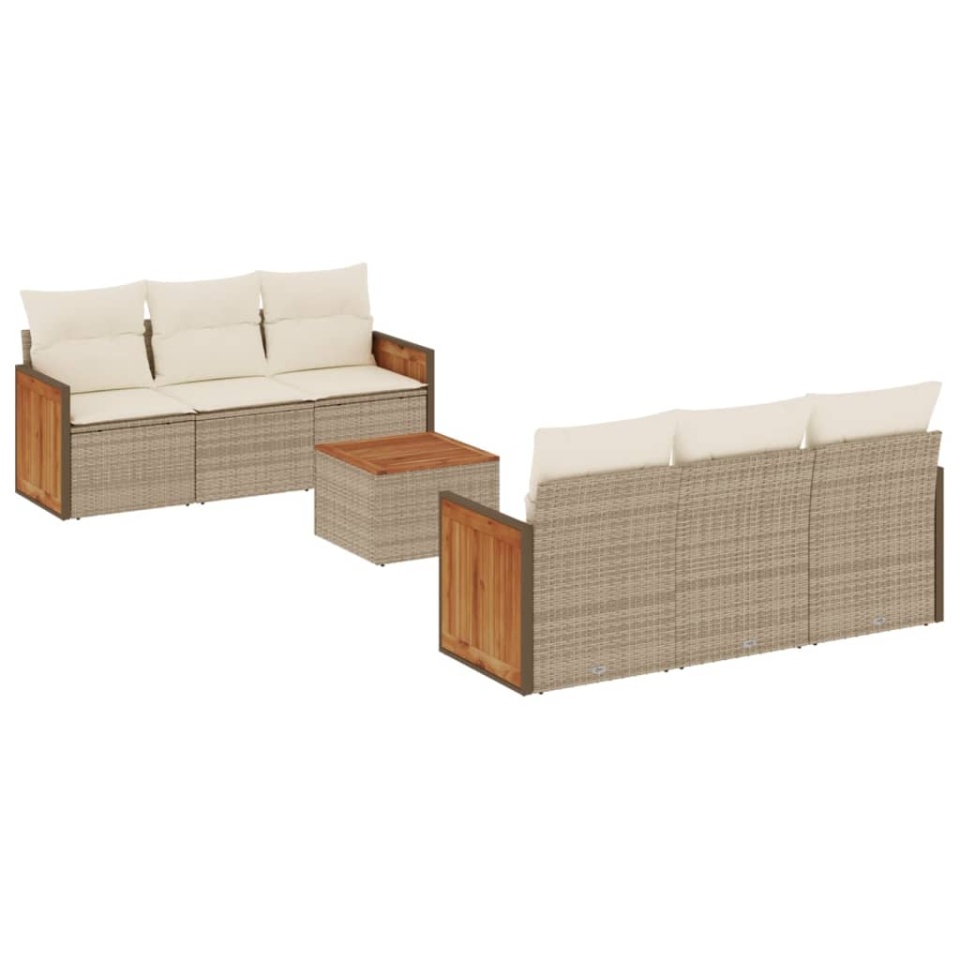 Set canapele de grădină, 7 piese, cu perne, bej, poliratan - 1 | YEO