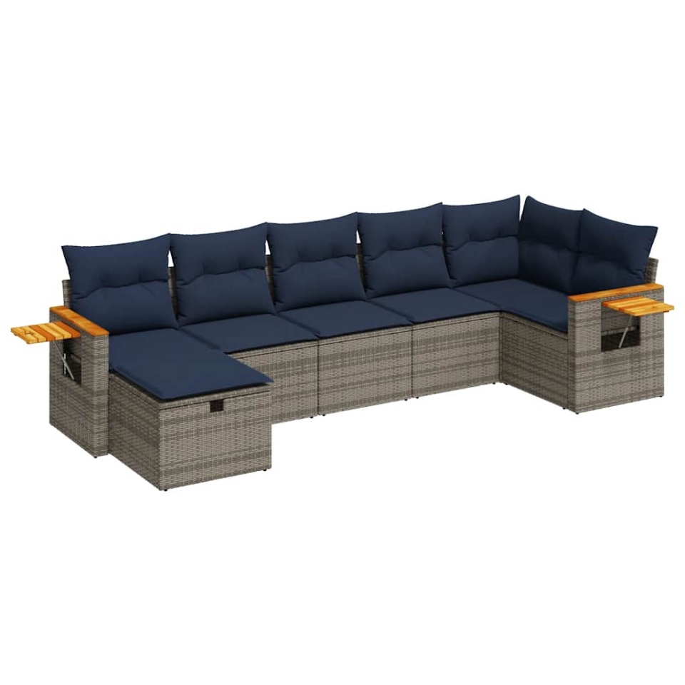 Set canapele de grădină, 7 piese, cu perne, gri, poliratan - 1 | YEO