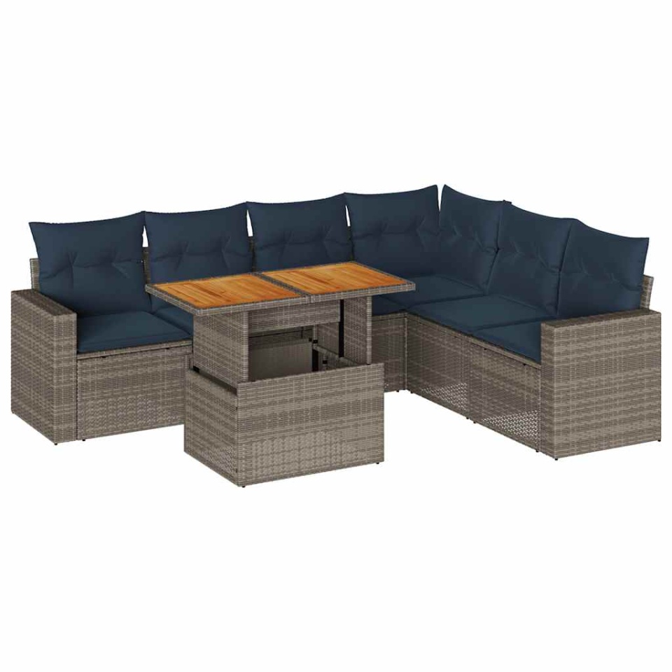 Set canapele de grădină, 7 piese, cu perne, gri, poliratan - 1 | YEO