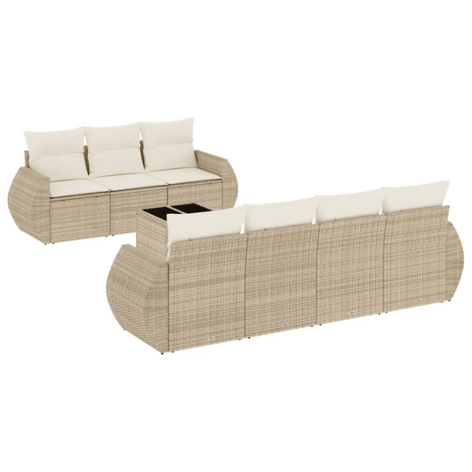 Set canapele de grădină, 8 piese, cu perne, bej, poliratan - 1 | YEO