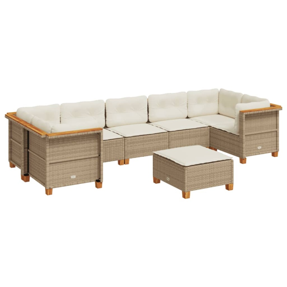 Set canapele de grădină, 8 piese, cu perne, bej, poliratan - 1 | YEO