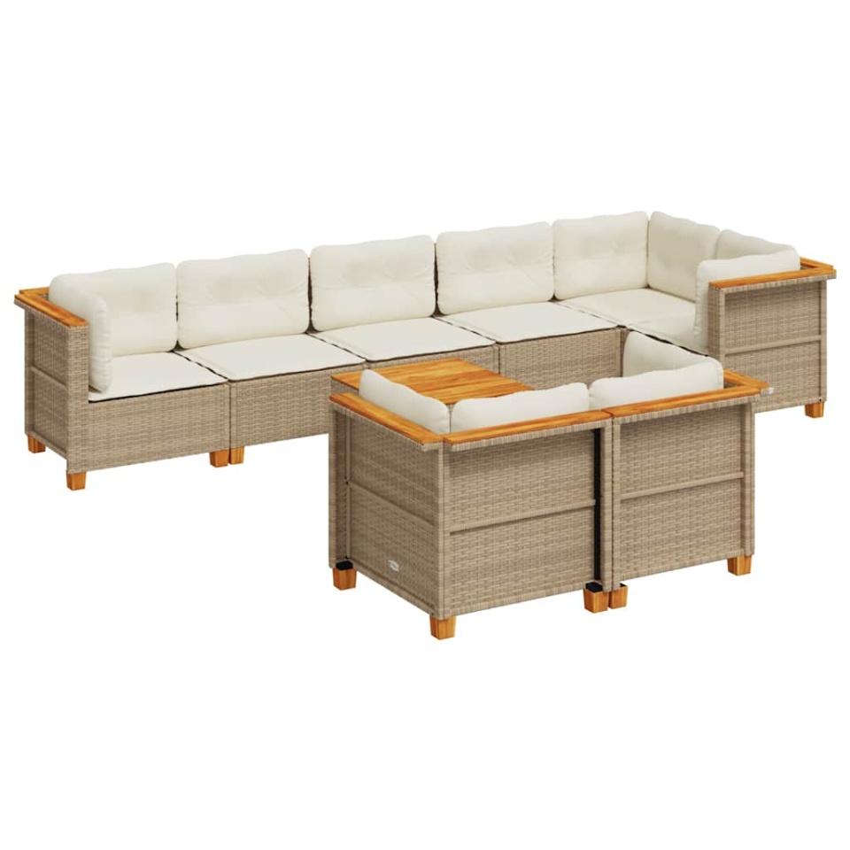 Set canapele de grădină, 9 piese, cu perne, bej, poliratan - 1 | YEO