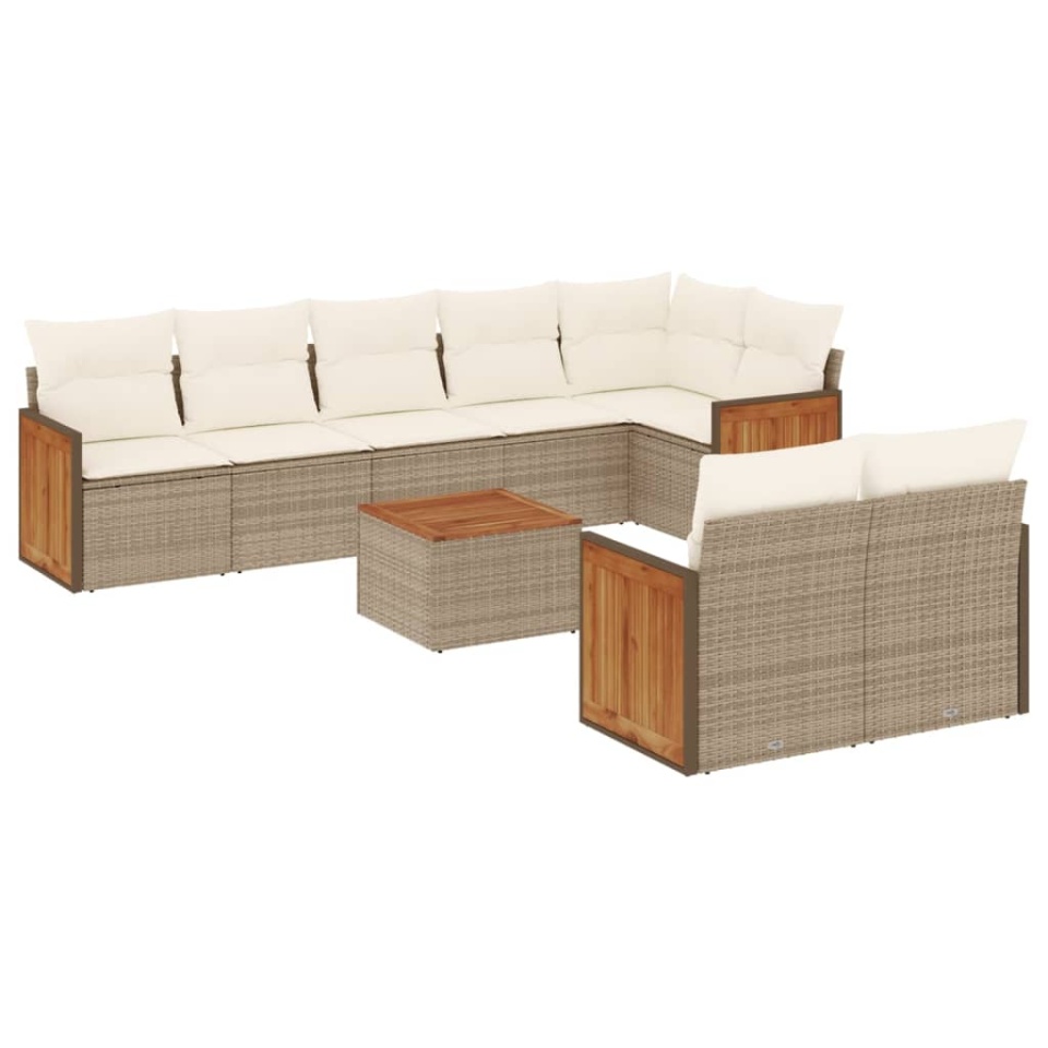 Set canapele de grădină, 9 piese, cu perne, bej, poliratan - 1 | YEO