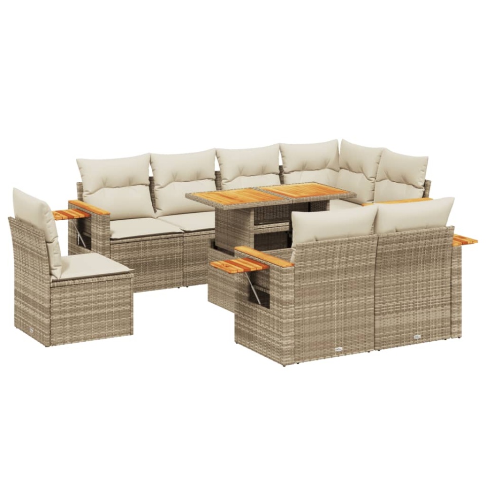 Set canapele de grădină, 9 piese, cu perne, bej, poliratan - 1 | YEO