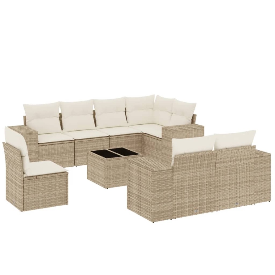 Set canapele de grădină, 9 piese, cu perne, bej, poliratan - 1 | YEO