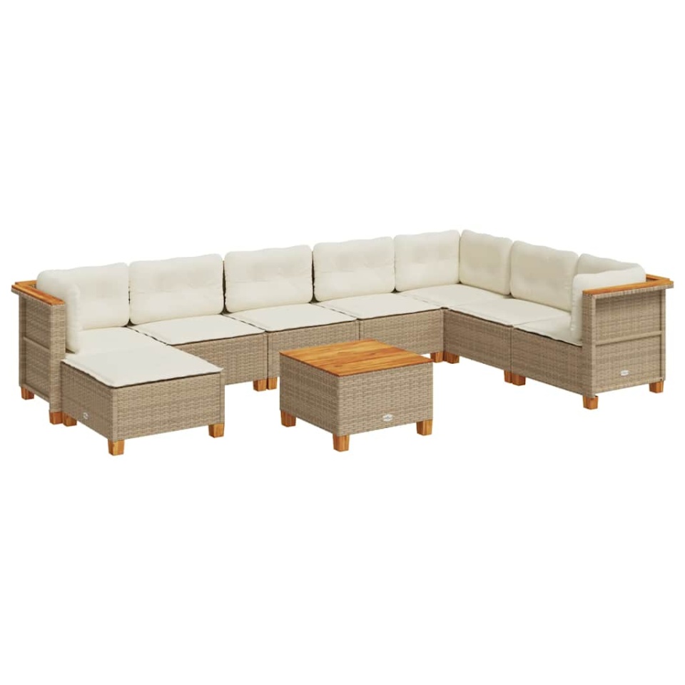 Set canapele de grădină, 9 piese, cu perne, bej, poliratan - 1 | YEO
