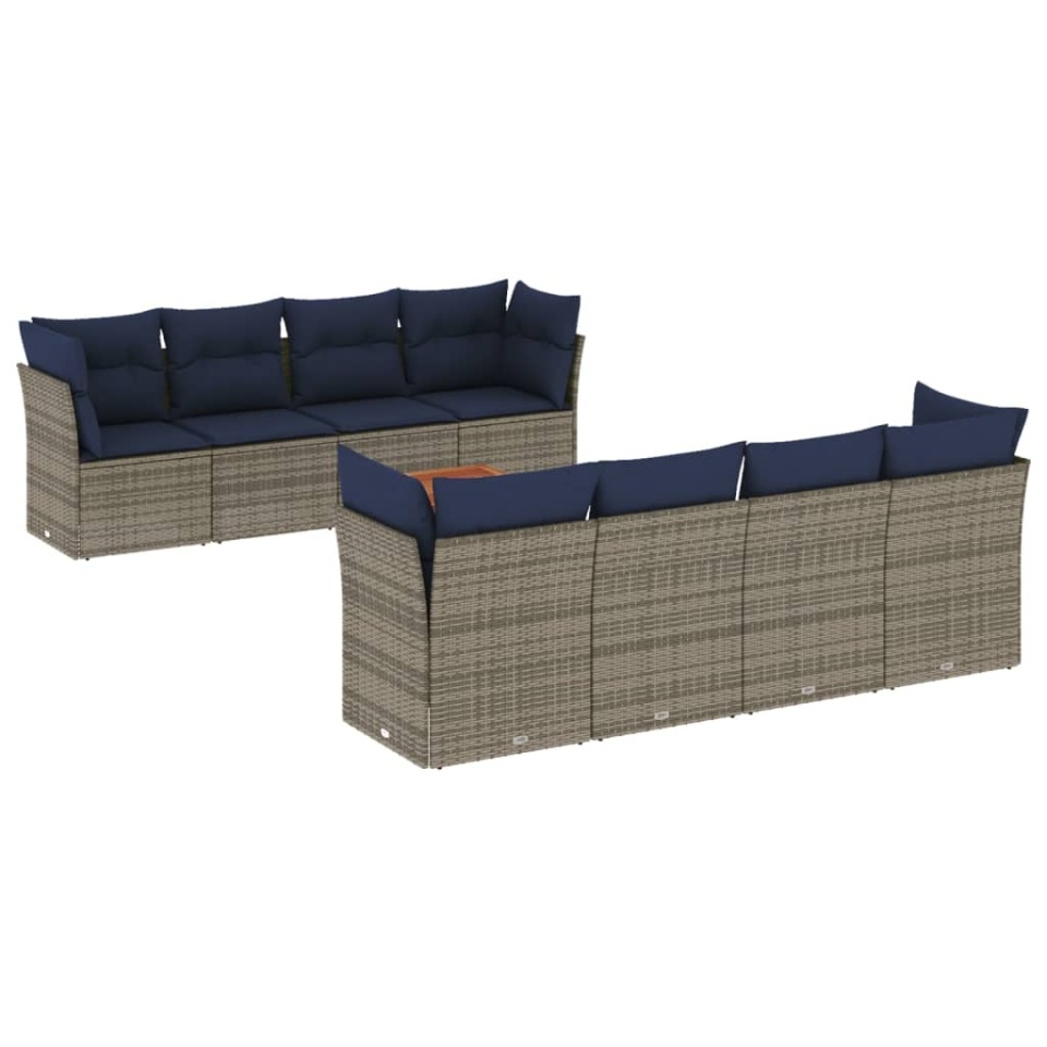 Set canapele de grădină, 9 piese, cu perne, gri, poliratan - 1 | YEO