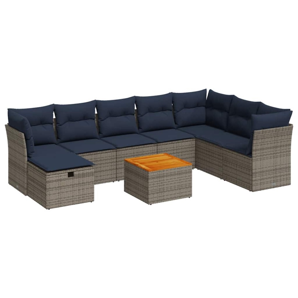 Set canapele de grădină, 9 piese, cu perne, gri, poliratan - 1 | YEO