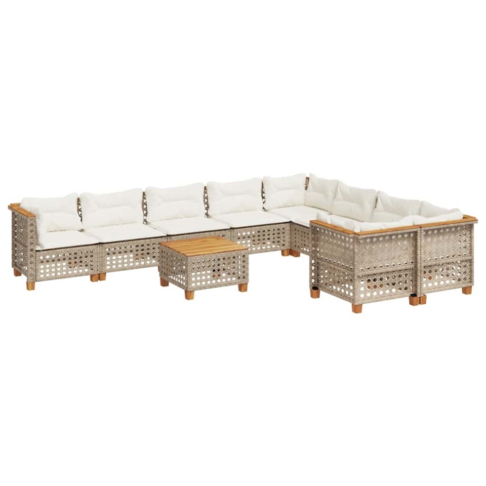 Set canapele de grădină cu perne, 10 piese, bej, poliratan - 1 | YEO