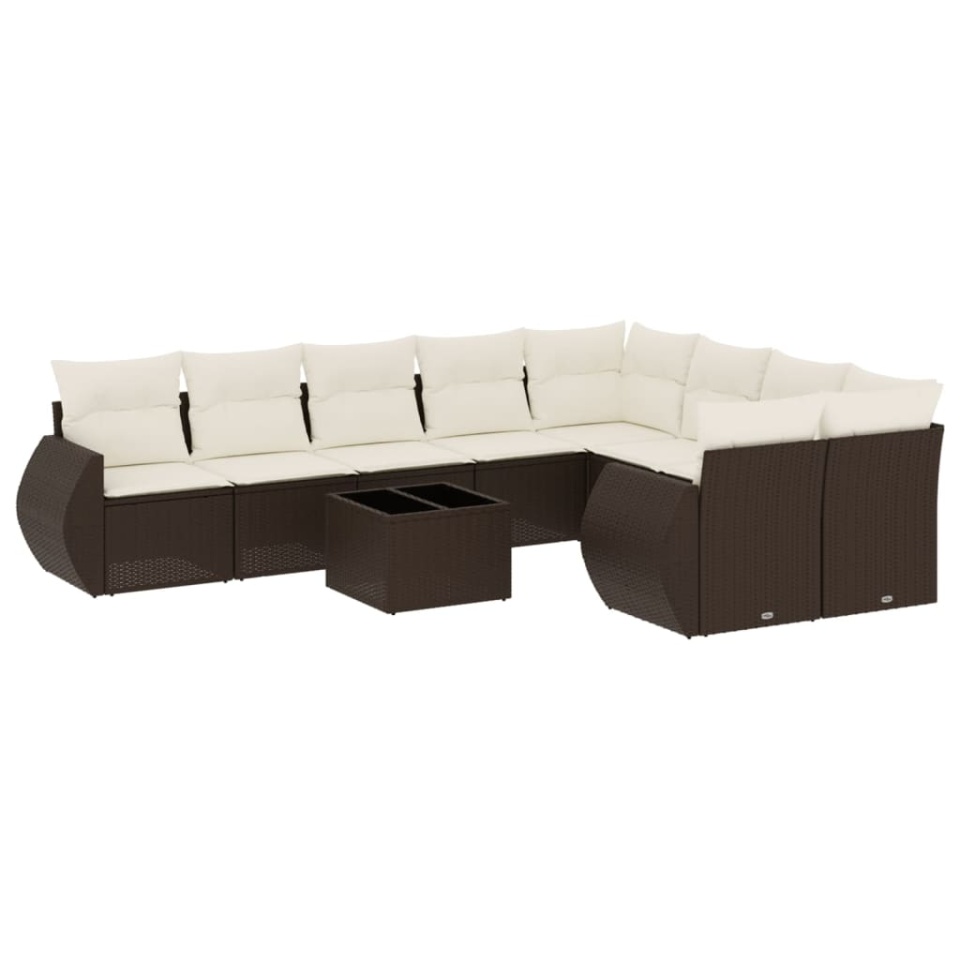 Set canapele de grădină cu perne, 10 piese, maro, poliratan - 1 | YEO
