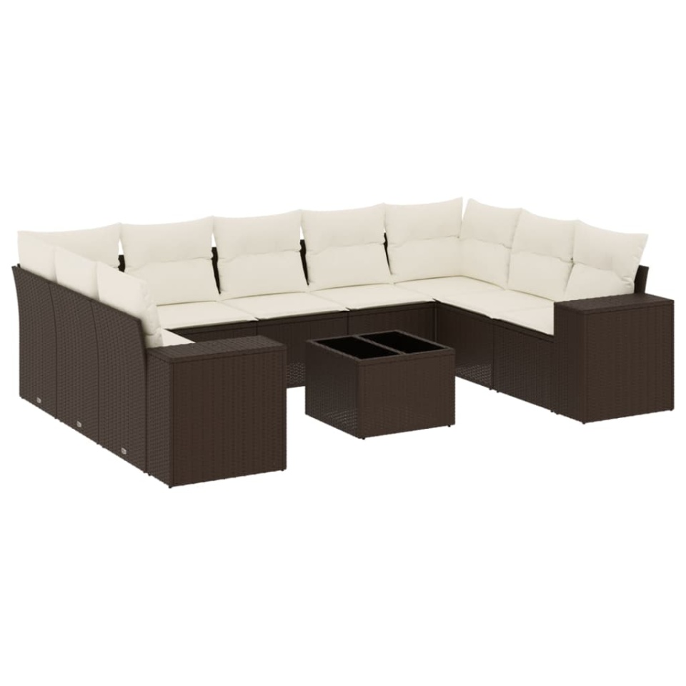 Set canapele de grădină cu perne, 10 piese, maro, poliratan - 1 | YEO