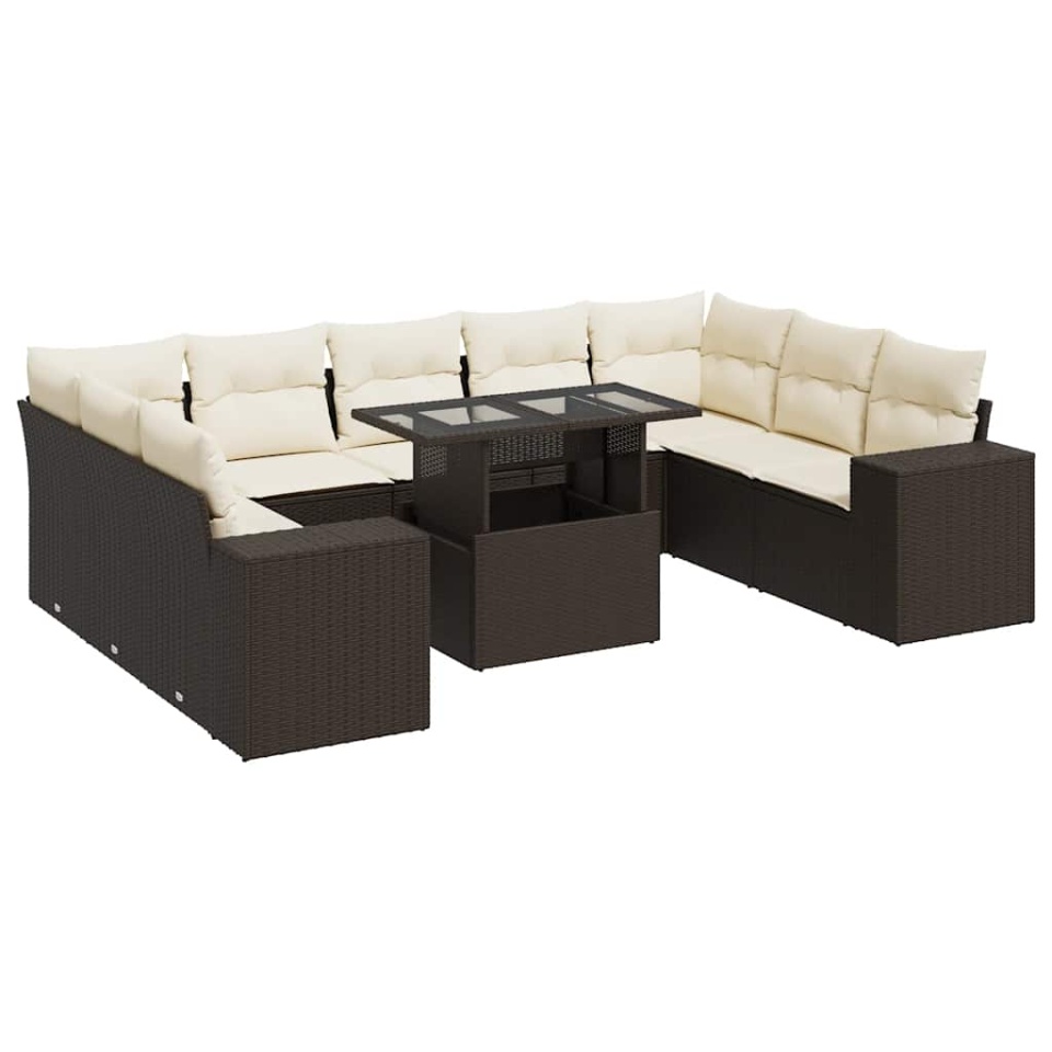 Set canapele de grădină cu perne, 10 piese, maro, poliratan - 1 | YEO