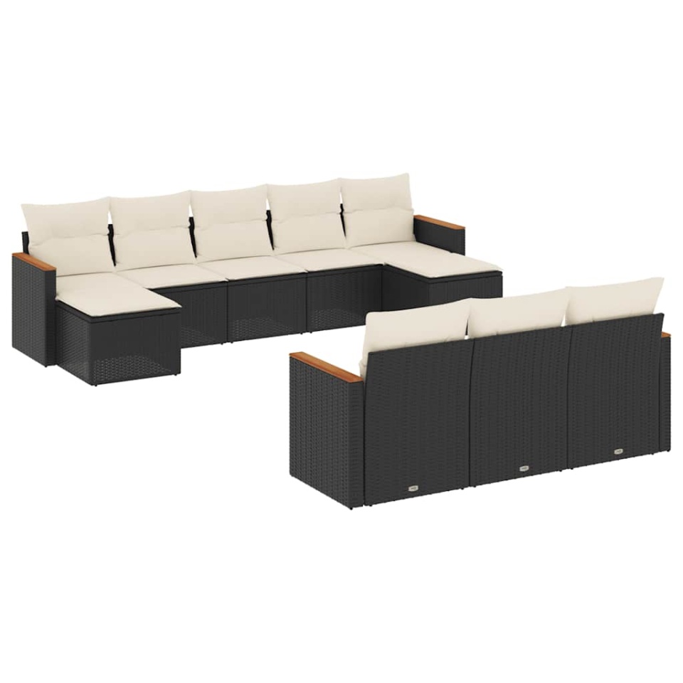 Set canapele de grădină cu perne, 10 piese, negru, poliratan - 1 | YEO