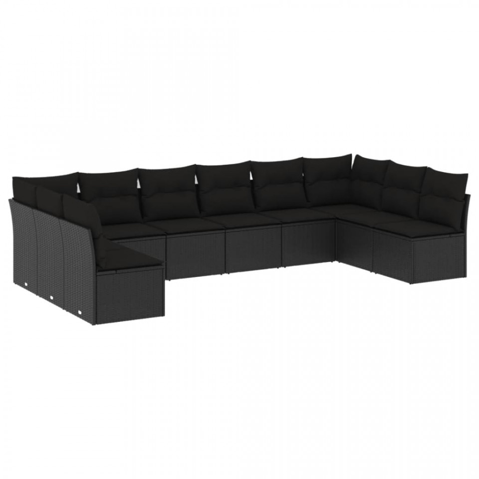 Set canapele de grădină cu perne, 10 piese, negru, poliratan - 1 | YEO
