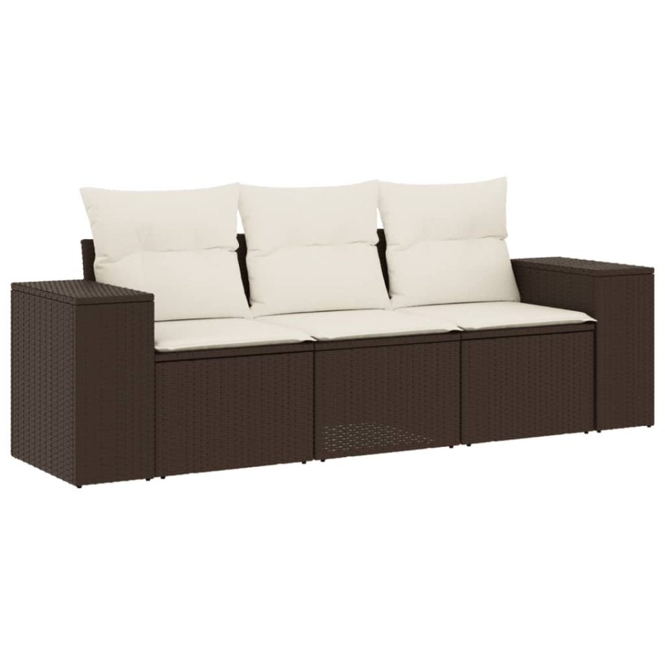 Set canapele de grădină cu perne, 3 piese, maro, poliratan - 1 | YEO