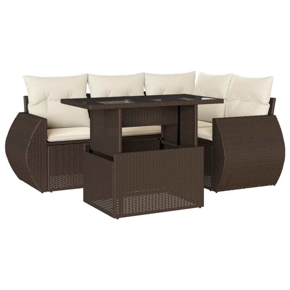 Set canapele de grădină cu perne, 5 piese, maro, poliratan - 1 | YEO