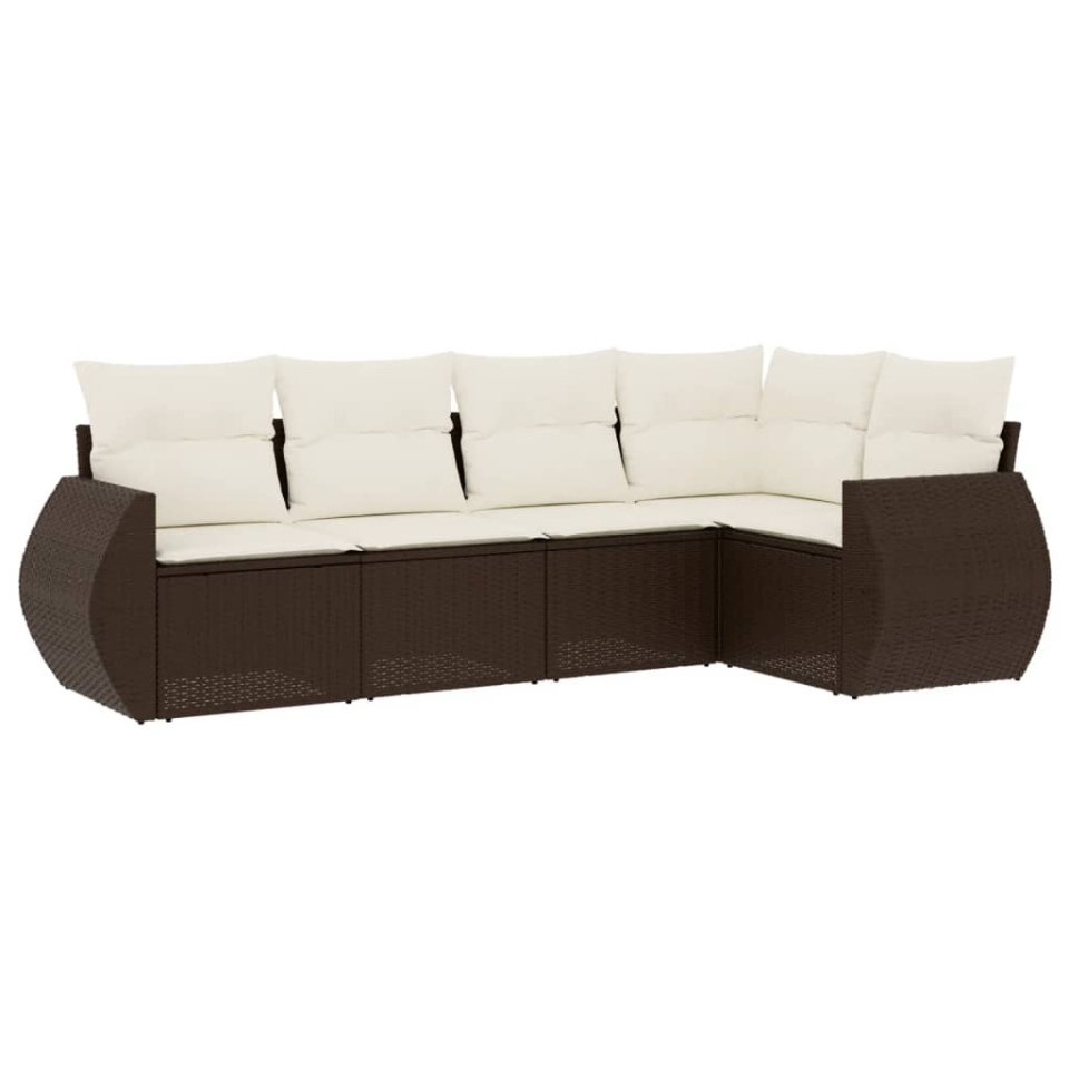 Set canapele de grădină cu perne, 5 piese, maro, poliratan - 1 | YEO