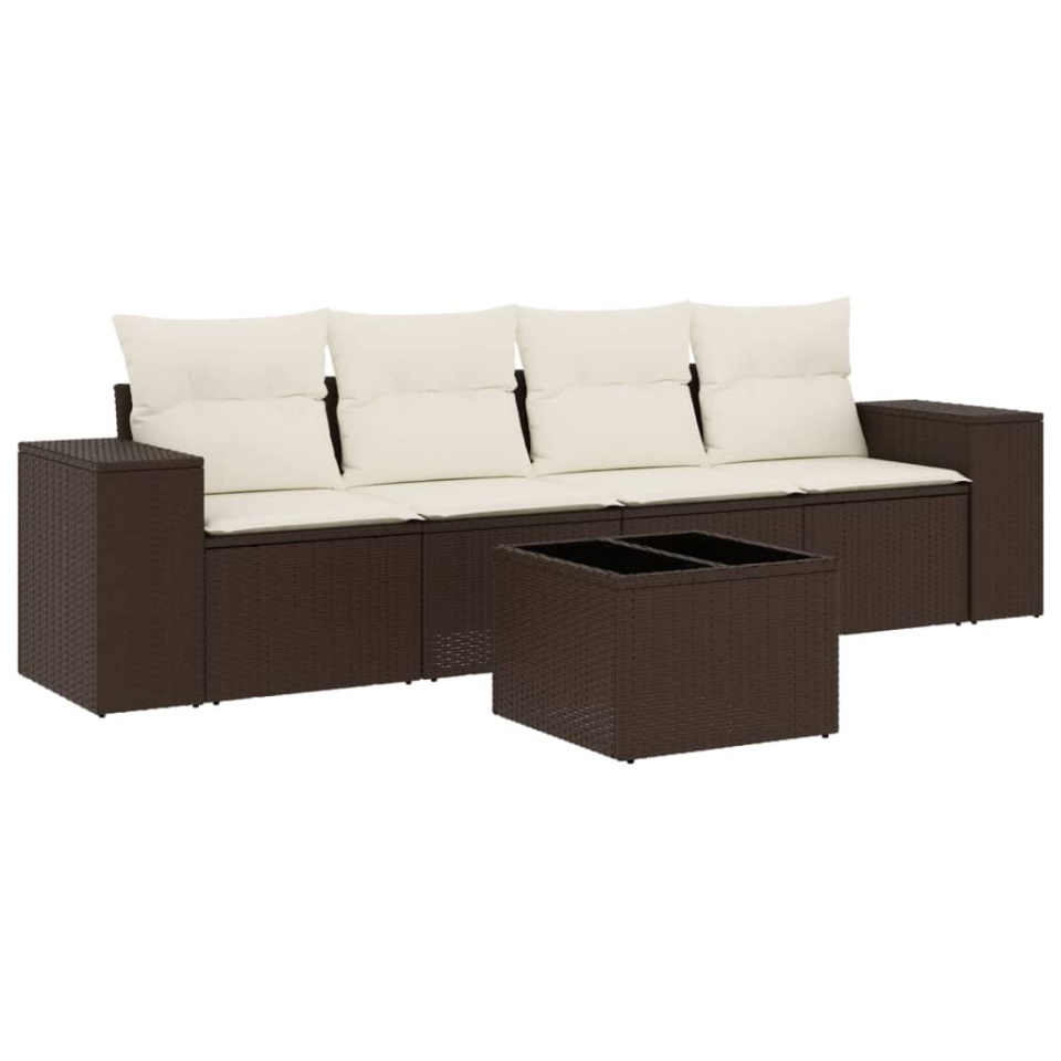 Set canapele de grădină cu perne, 5 piese, maro, poliratan - 1 | YEO