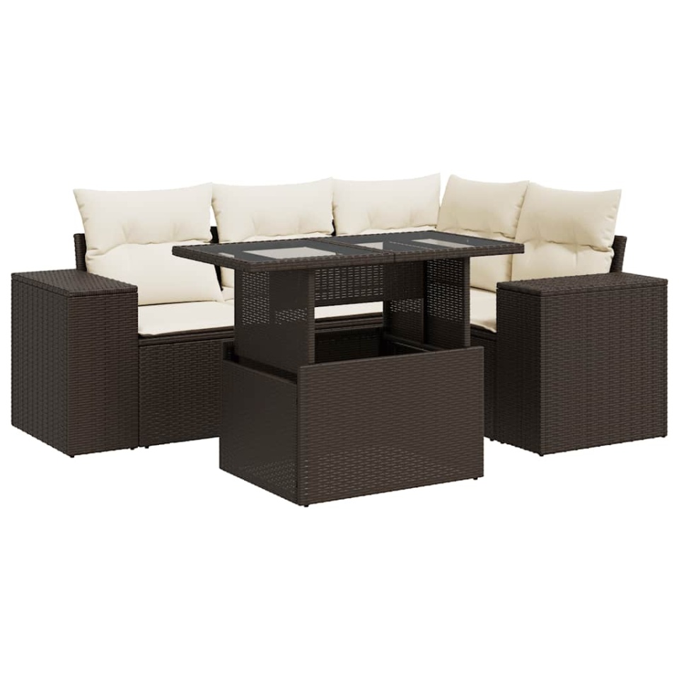 Set canapele de grădină cu perne, 5 piese, maro, poliratan - 1 | YEO