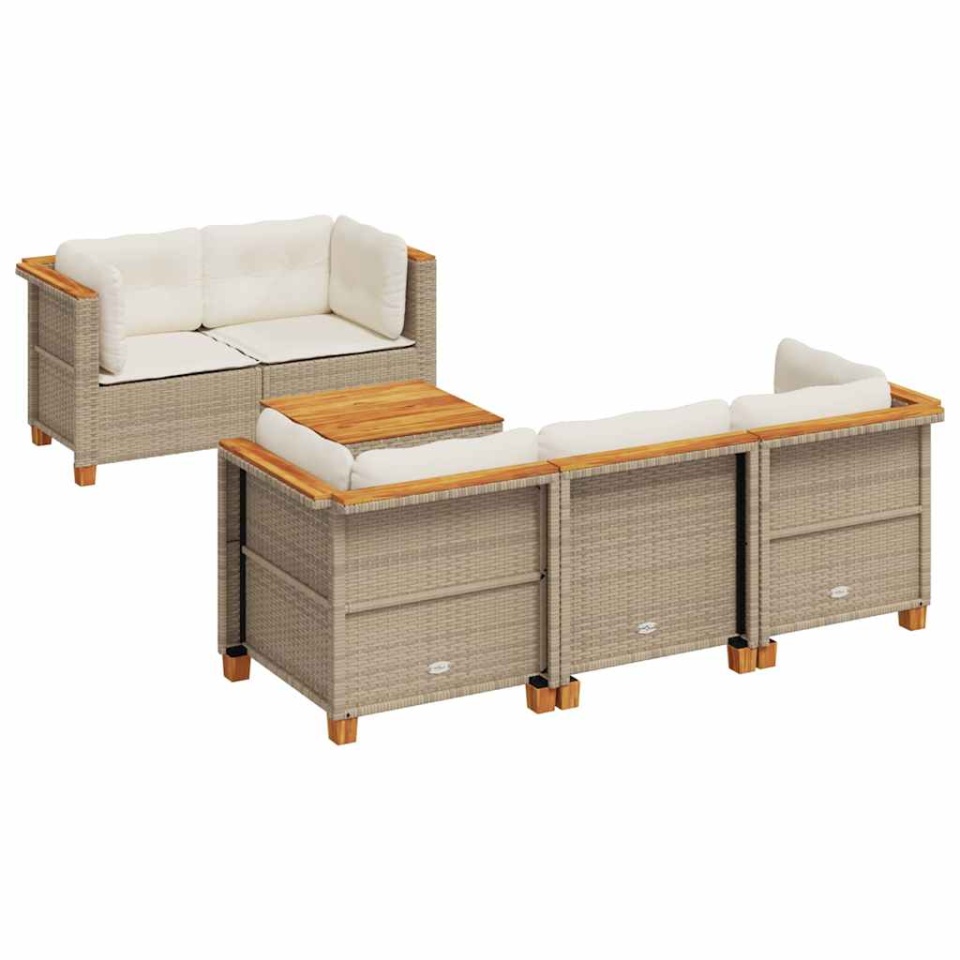 Set canapele de grădină cu perne, 6 piese, bej, poliratan - 1 | YEO