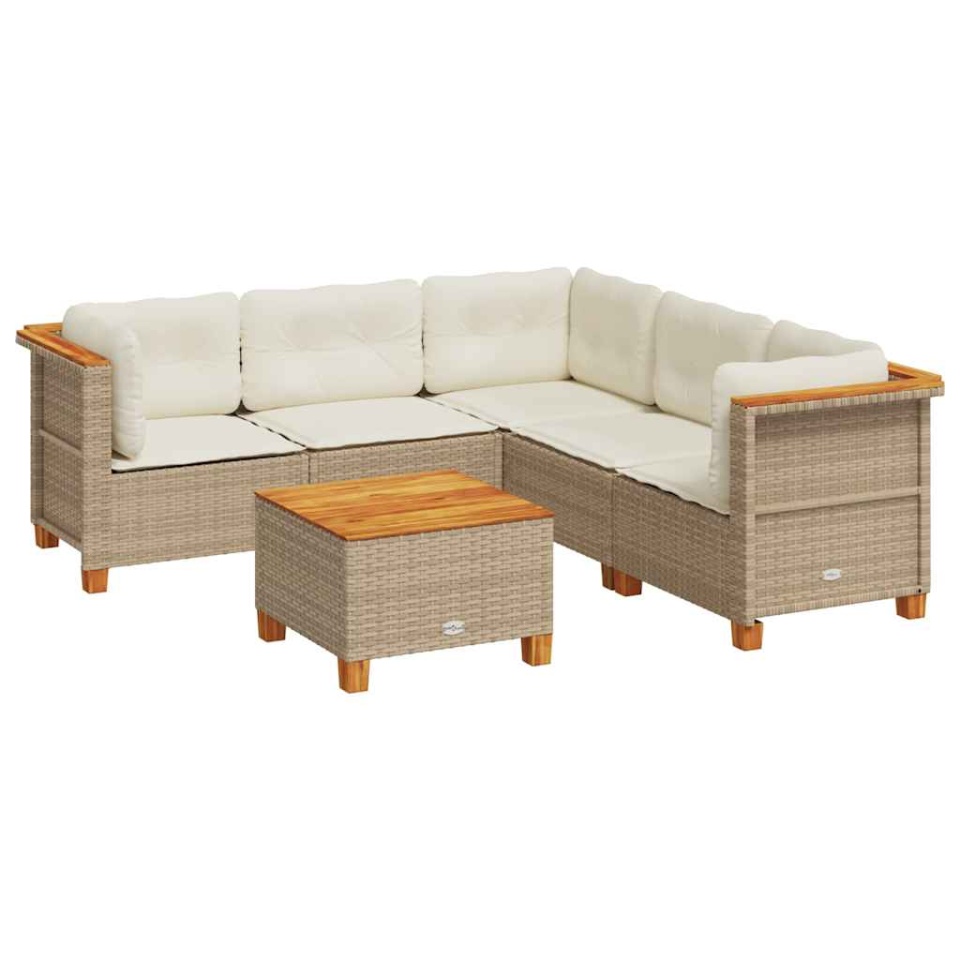 Set canapele de grădină cu perne, 6 piese, bej, poliratan - 1 | YEO