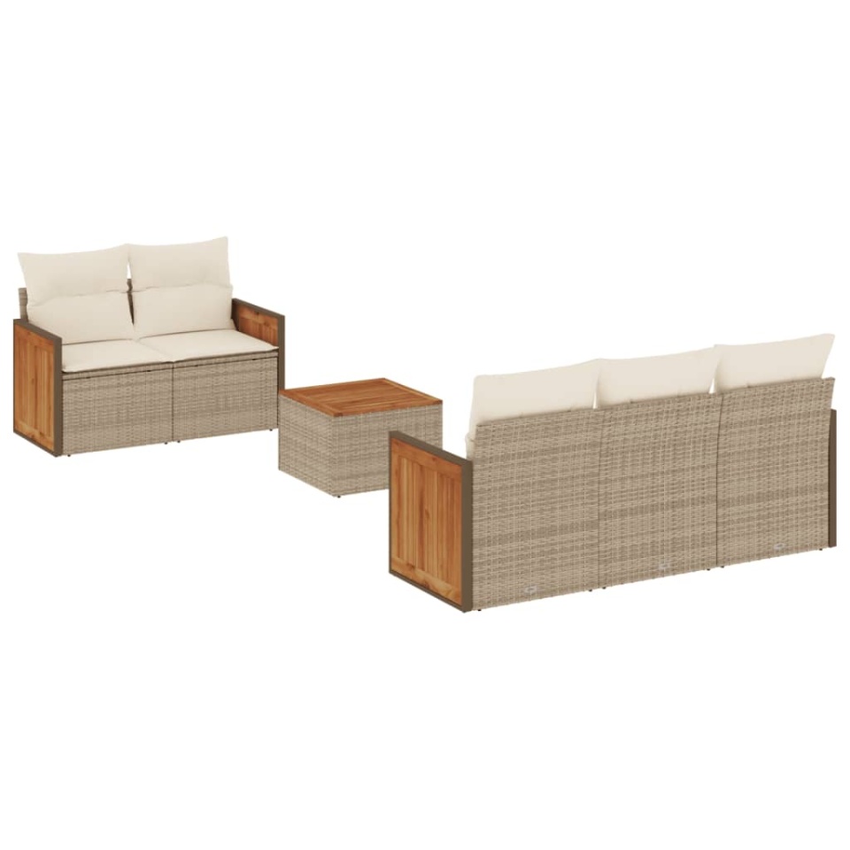 Set canapele de grădină cu perne, 6 piese, bej, poliratan - 1 | YEO