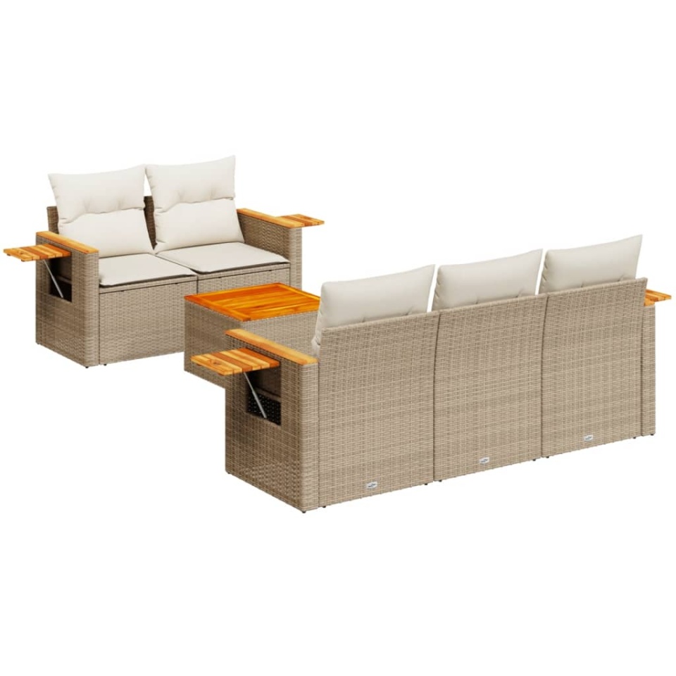 Set canapele de grădină cu perne, 6 piese, bej, poliratan - 1 | YEO