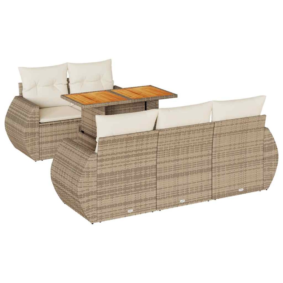 Set canapele de grădină cu perne, 6 piese, bej, poliratan - 1 | YEO