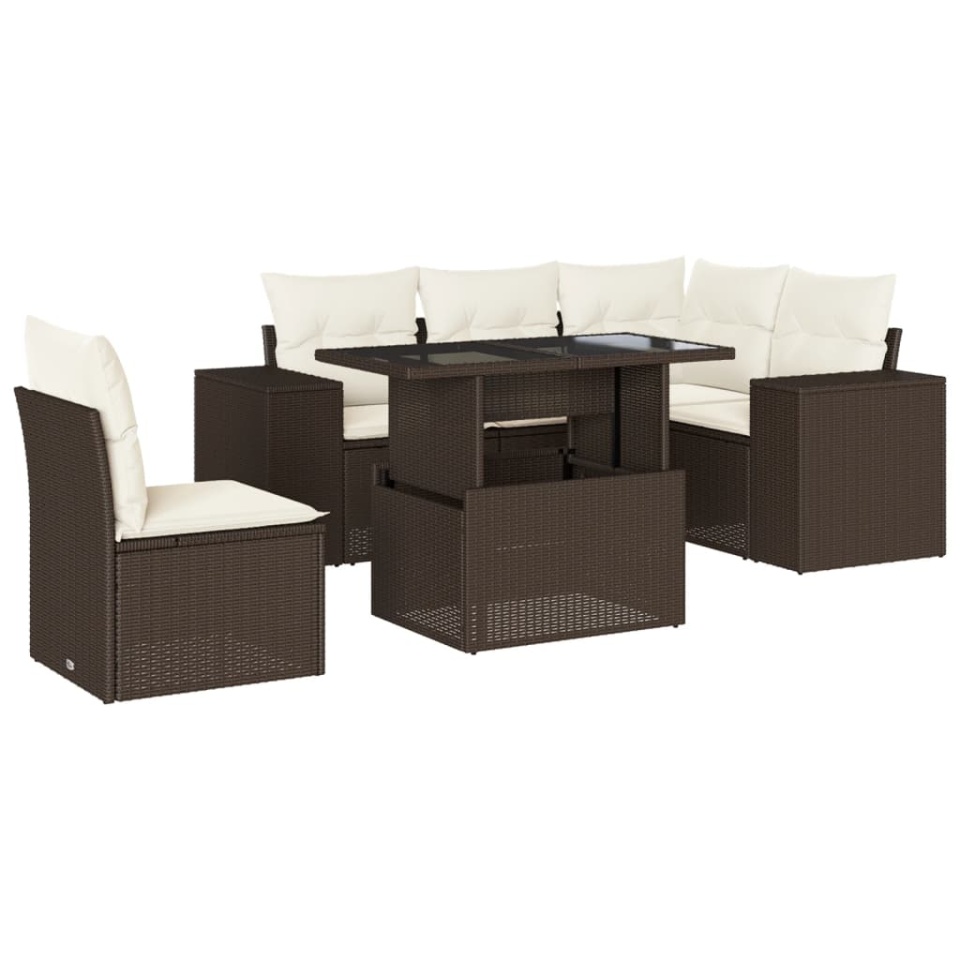 Set canapele de grădină cu perne, 6 piese, maro, poliratan - 1 | YEO