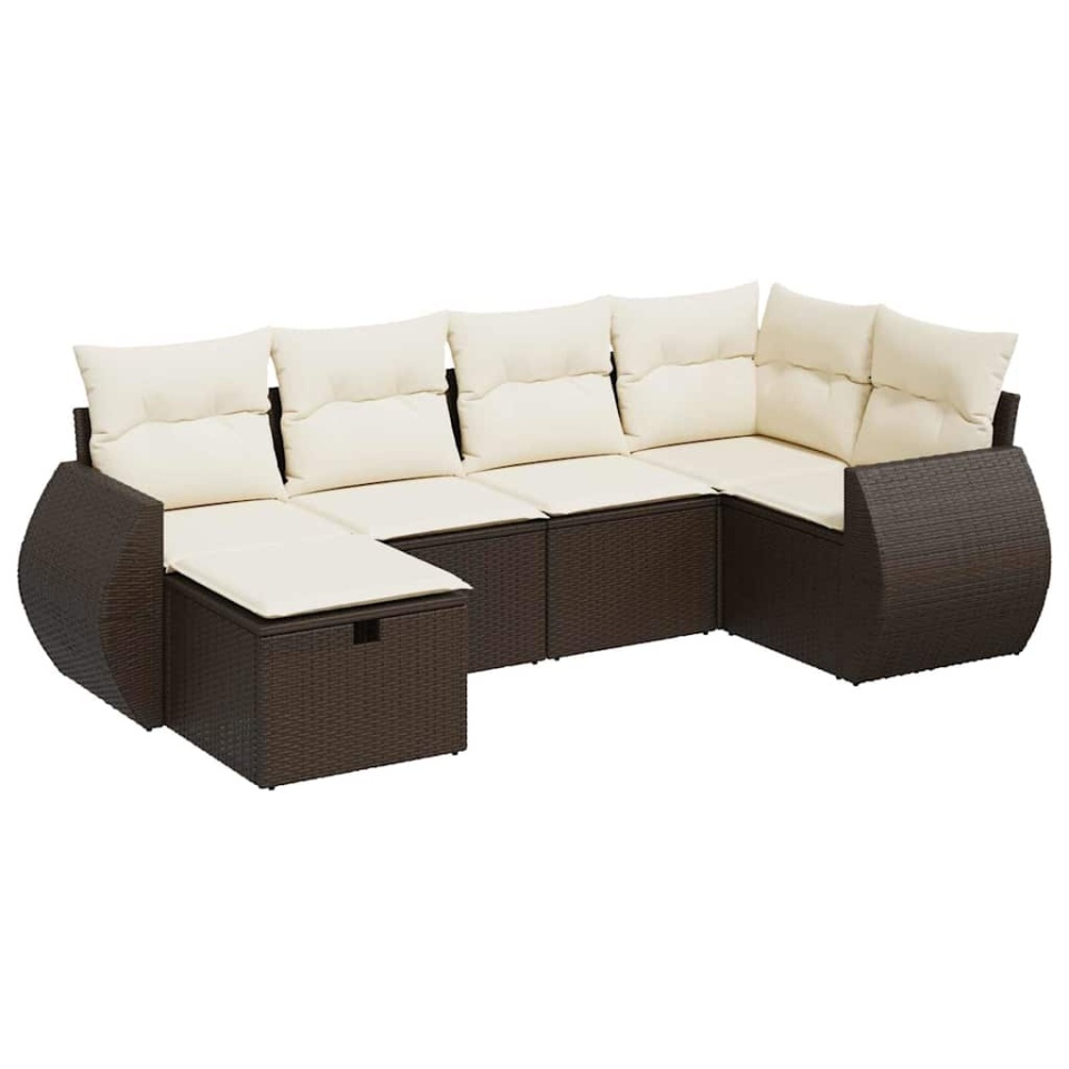 Set canapele de grădină cu perne, 6 piese, maro, poliratan - 1 | YEO