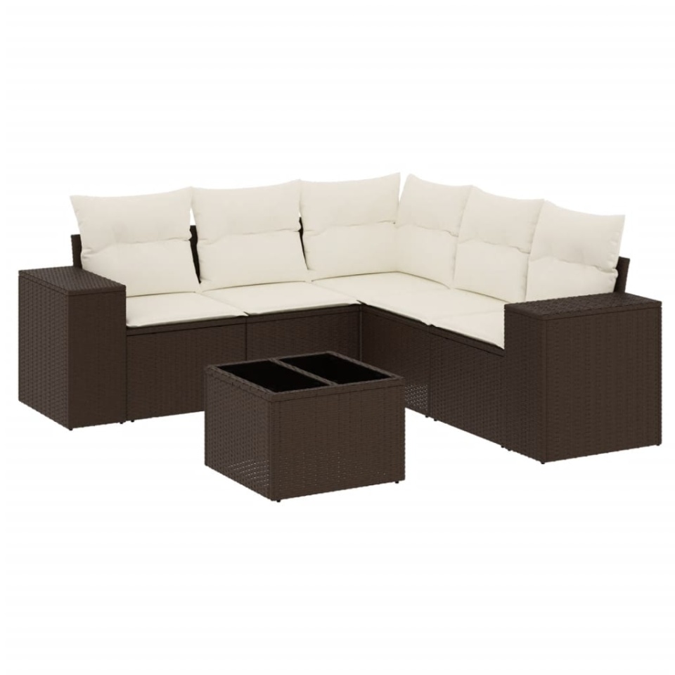Set canapele de grădină cu perne, 6 piese, maro, poliratan - 1 | YEO