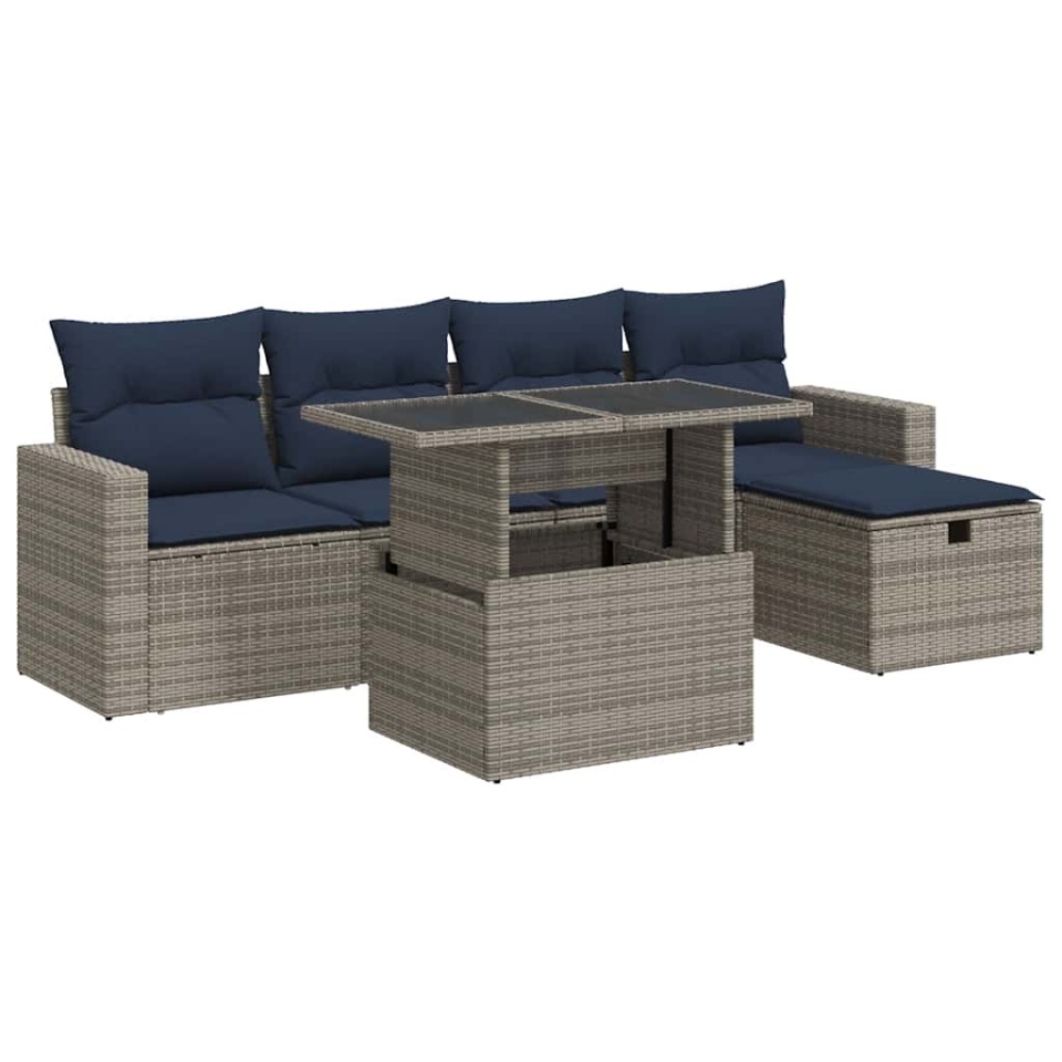 Set canapele de grădină cu perne, 6 piese, maro, poliratan - 1 | YEO