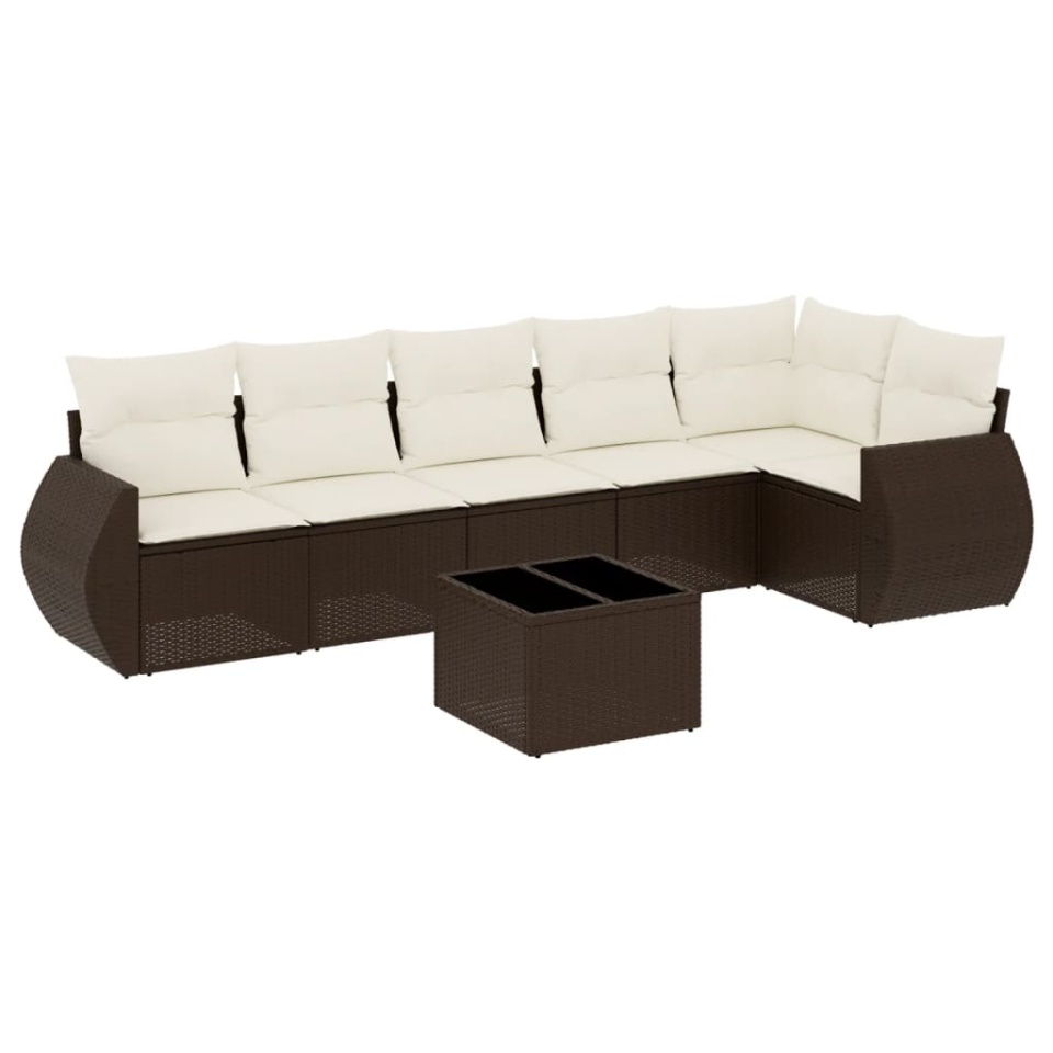 Set canapele de grădină cu perne, 7 piese, maro, poliratan - 1 | YEO