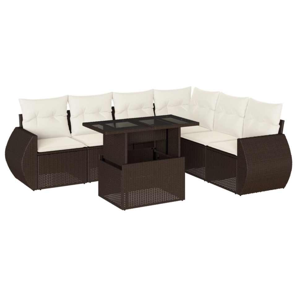 Set canapele de grădină cu perne, 7 piese, maro, poliratan - 1 | YEO