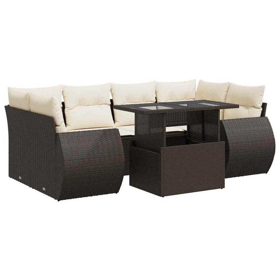 Set canapele de grădină cu perne, 7 piese, maro, poliratan - 1 | YEO