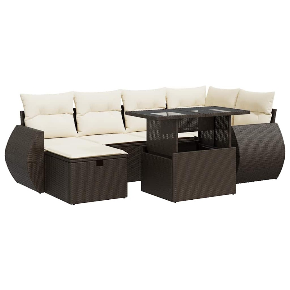 Set canapele de grădină cu perne, 7 piese, maro, poliratan - 1 | YEO