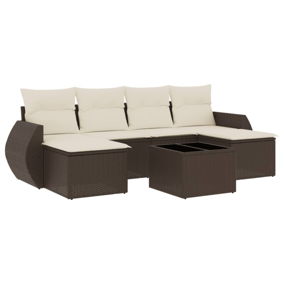 Set canapele de grădină cu perne, 7 piese, maro, poliratan - 1 | YEO