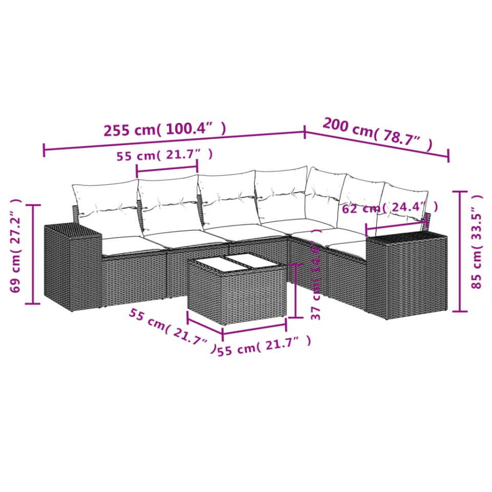 Set canapele de grădină cu perne, 7 piese, maro, poliratan - 2 | YEO