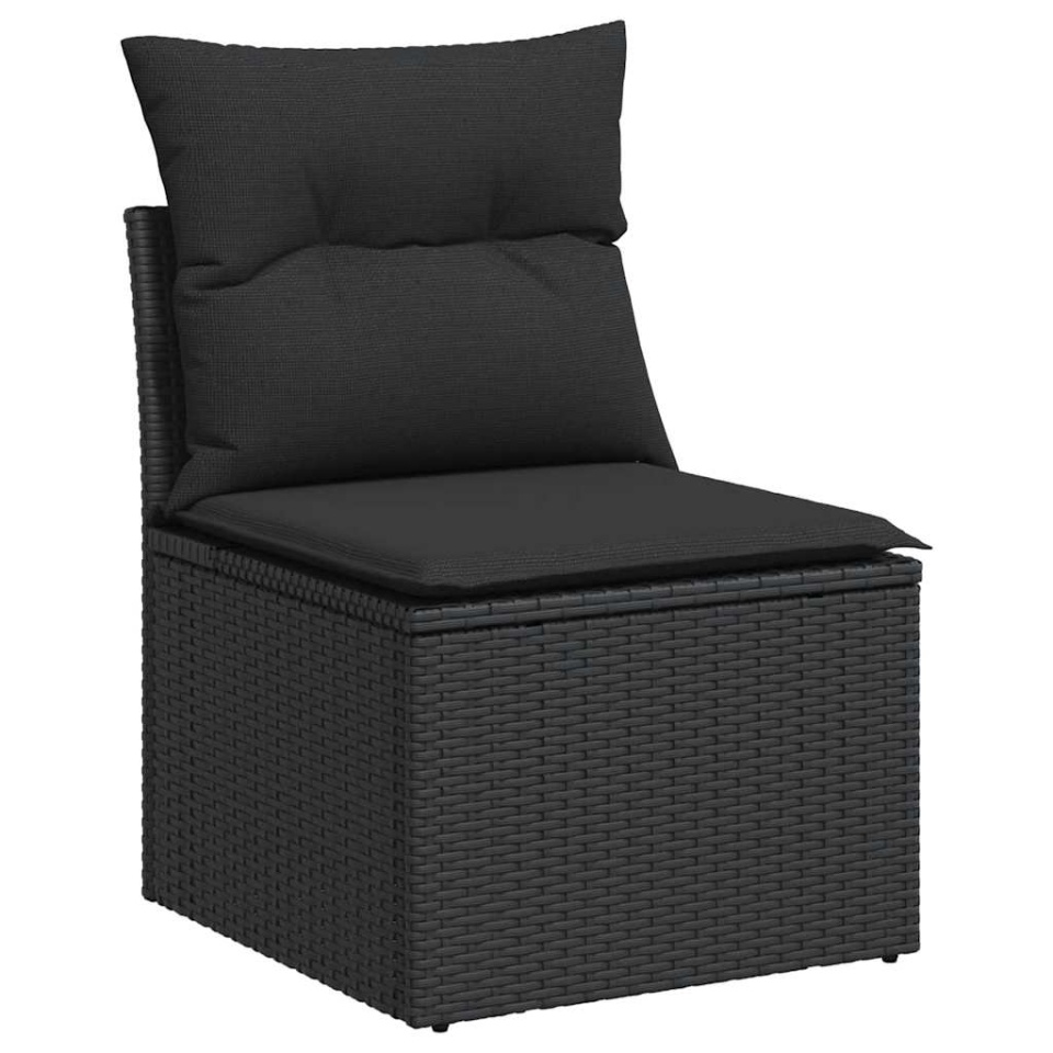 Set canapele de grădină cu perne, 7 piese, negru, poliratan - 2 | YEO
