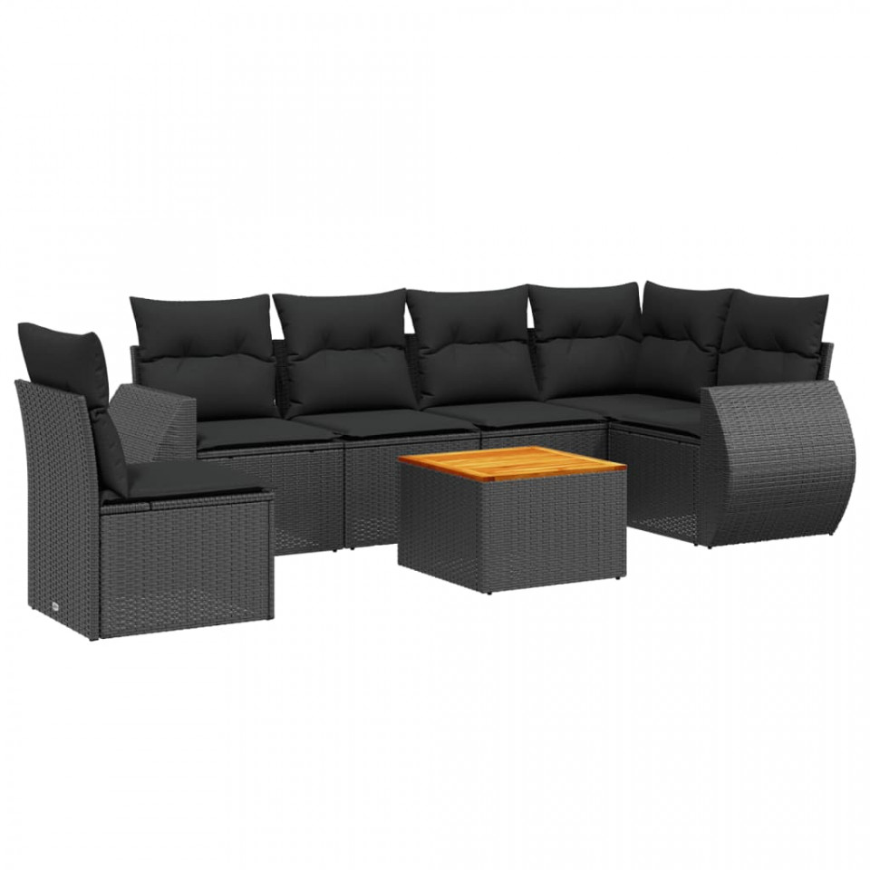 Set canapele de grădină cu perne, 7 piese, negru, poliratan - 1 | YEO
