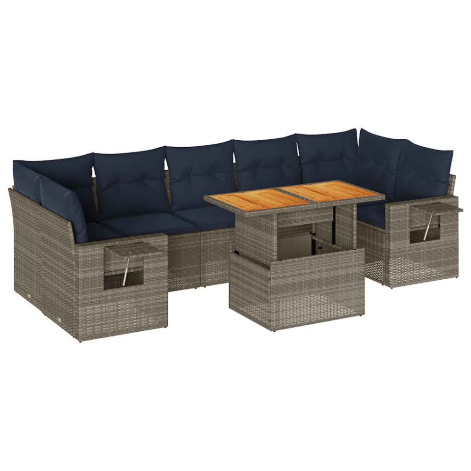 Set canapele de grădină cu perne, 8 piese, gri, poliratan - 1 | YEO